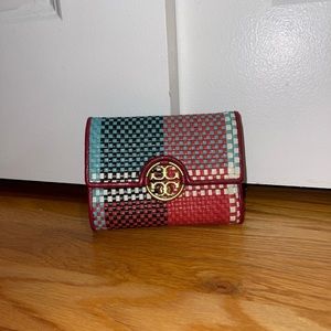 Tory Burch Miller Woven Plaid Medium Flap Wallet